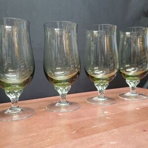 Vintage Sasaki Coronation Light Green Beverage Glasses Goblets 6 3/8"